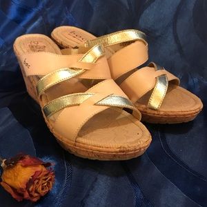 Genuine Leather & Cork Wedge Sandals 9M